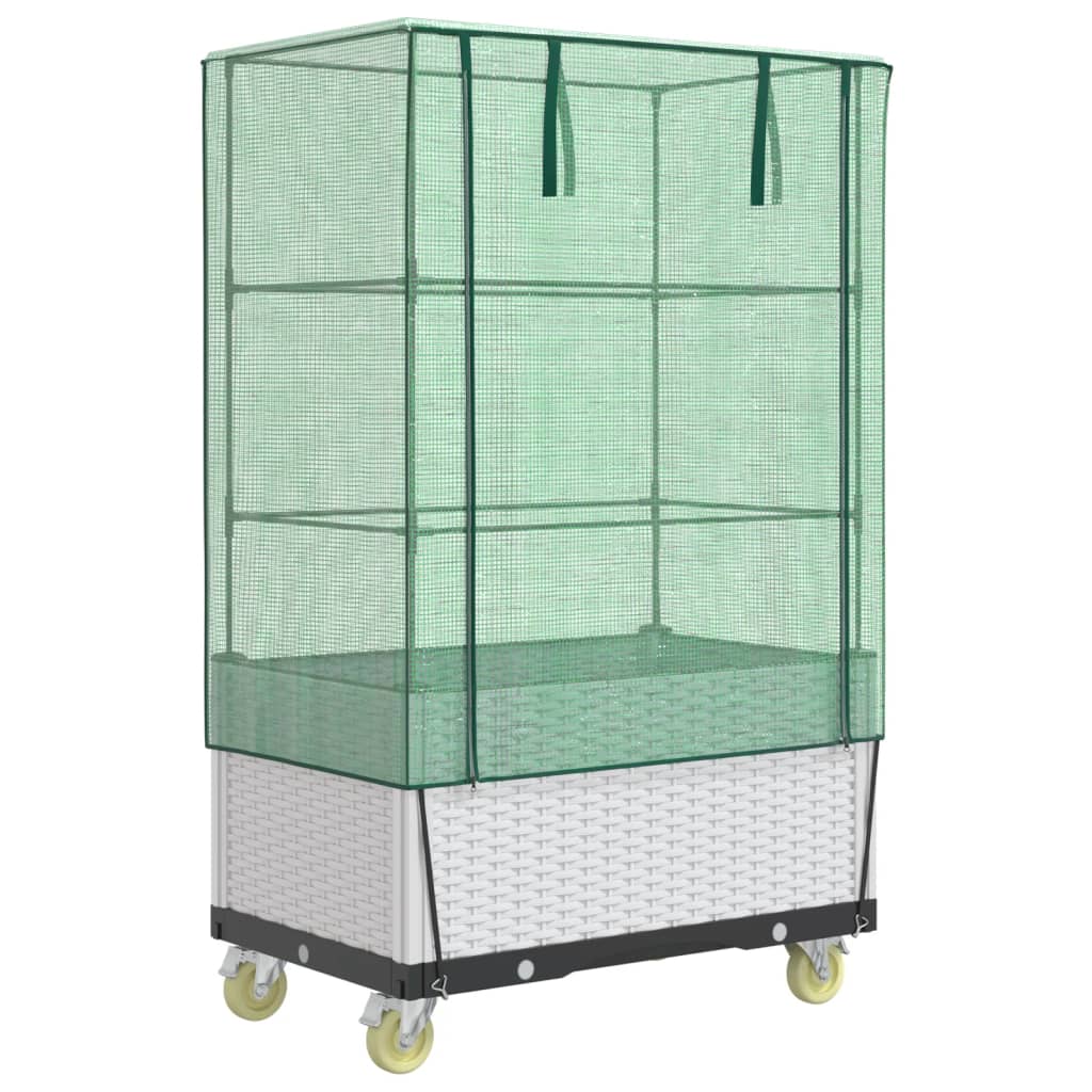 Vidaxx Pflanzkübel erhöht mit Abdeckung und Rädern 80x50x182 cm Rattanoptik