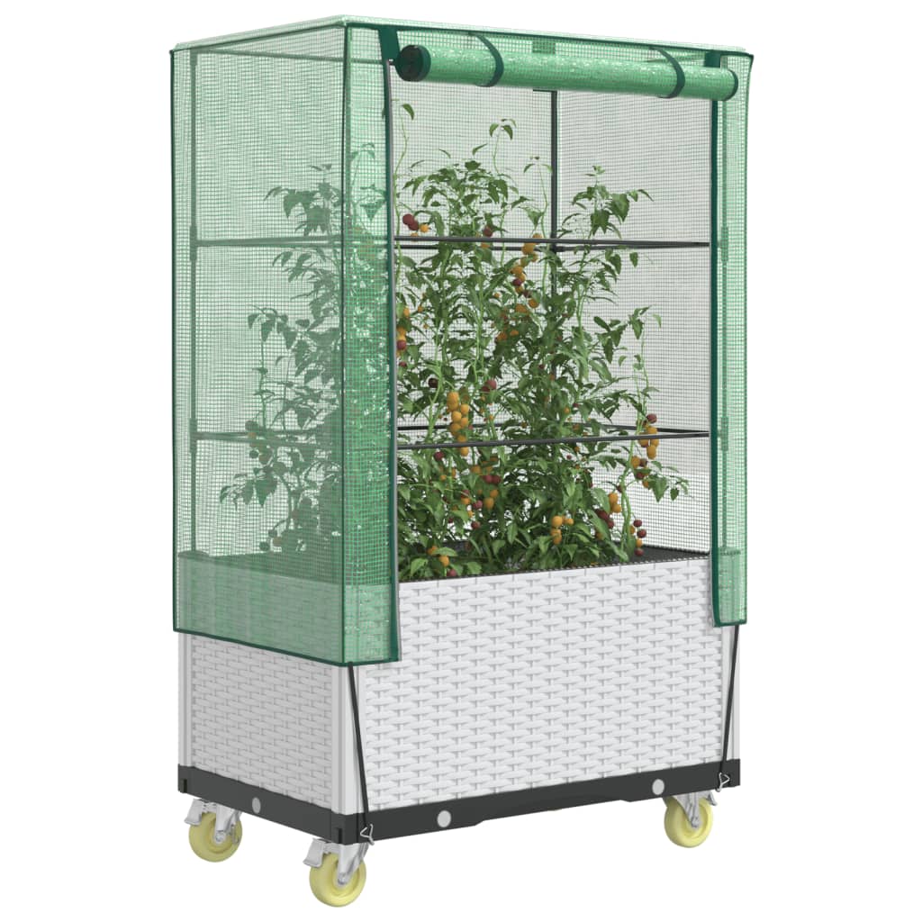 Vidaxx Pflanzkübel erhöht mit Abdeckung und Rädern 80x50x182 cm Rattanoptik