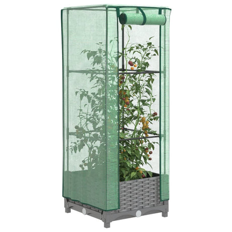 Vidaxx Pflanzgefäß erhöht mit Gewächshausabdeckung 40x40x123 cm Rattanoptik