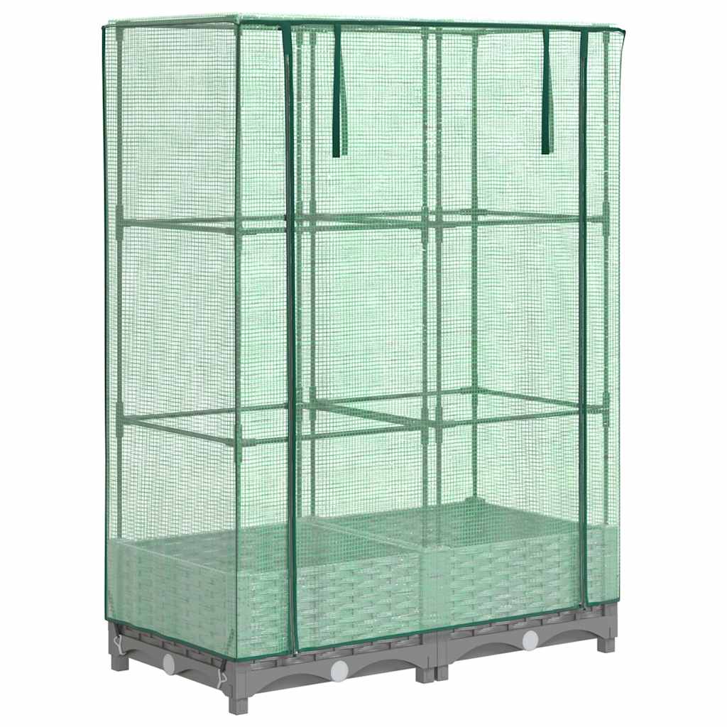 Vidaxx Pflanzkübel erhöht mit Gewächshausabdeckung 80x40x123 cm Rattanoptik