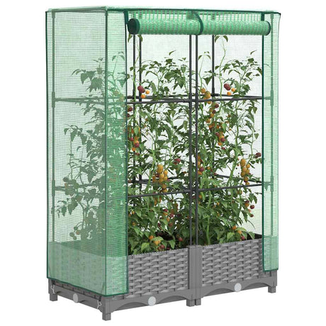 Vidaxx Pflanzkübel erhöht mit Gewächshausabdeckung 80x40x123 cm Rattanoptik