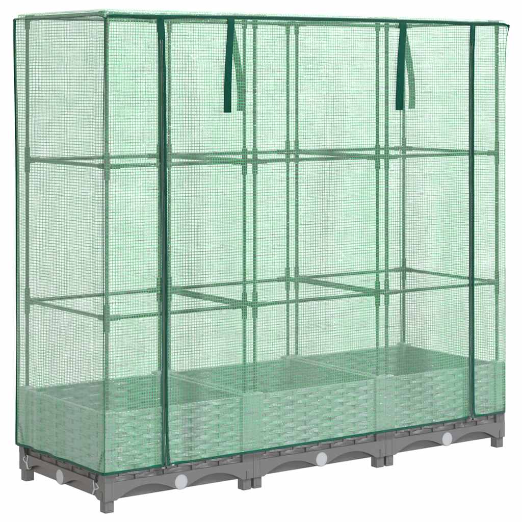 Vidaxx Pflanzkübel erhöht mit Gewächshausabdeckung 120x40x123 cm Rattanoptik