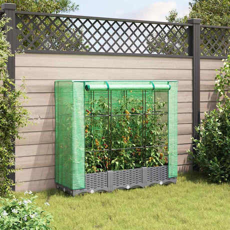 Vidaxx Pflanzkübel erhöht mit Gewächshausabdeckung 120x40x123 cm Rattanoptik