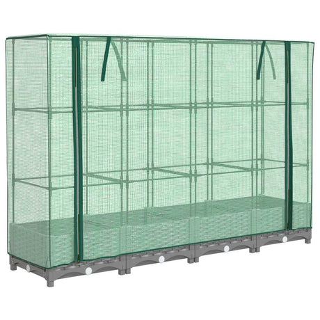 Vidaxx Pflanzkübel erhöht mit Gewächshausabdeckung 160x40x123 cm Rattanoptik