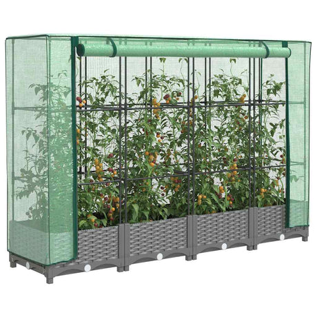 Vidaxx Pflanzkübel erhöht mit Gewächshausabdeckung 160x40x123 cm Rattanoptik