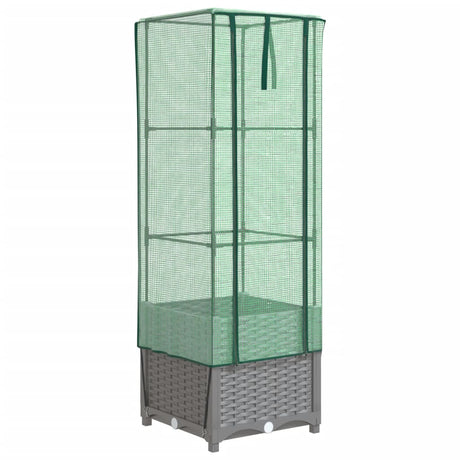 VidaXL Pflanzkübel erhöht mit Gewächshausabdeckung 40x40x139 cm Rattanoptik
