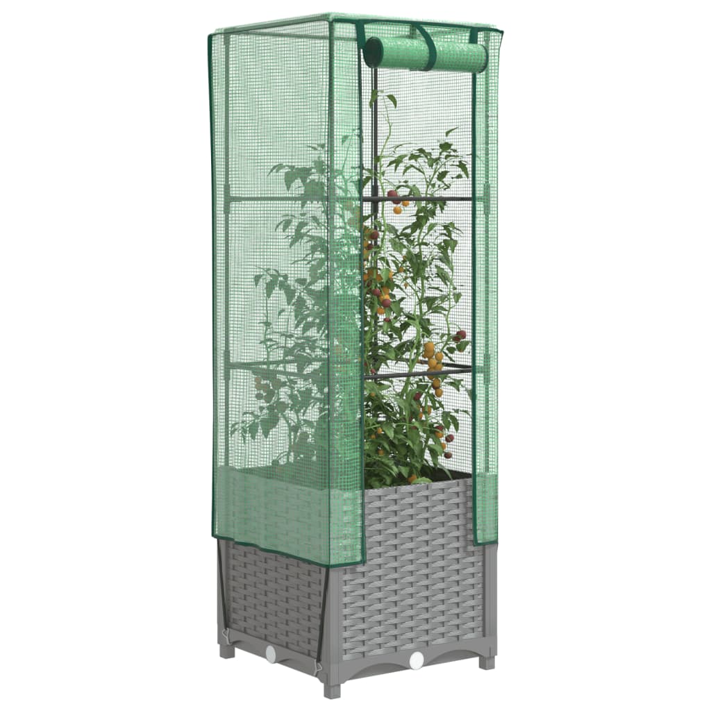 VidaXL Pflanzkübel erhöht mit Gewächshausabdeckung 40x40x139 cm Rattanoptik
