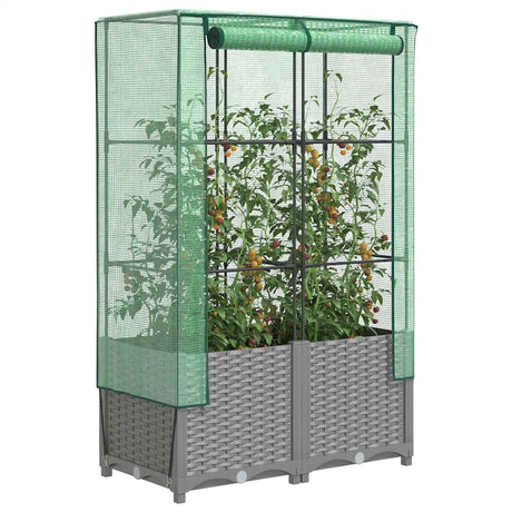 VidaXL Pflanzkübel erhöht mit Gewächshausabdeckung 80x40x138 cm Rattanoptik
