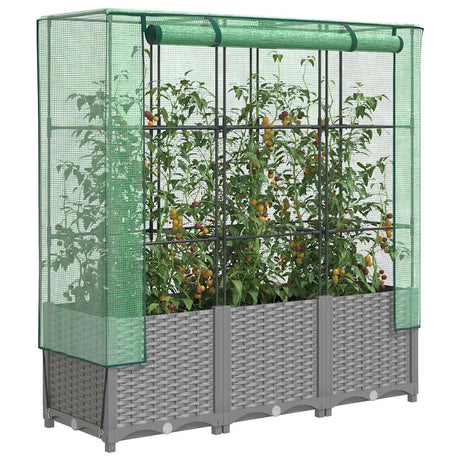 Vidaxx Pflanzkübel erhöht mit Gewächshausabdeckung 120x40x138 cm Rattanoptik