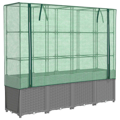 VidaXL Pflanzkübel erhöht mit Gewächshausabdeckung 160x40x153 cm Rattanoptik