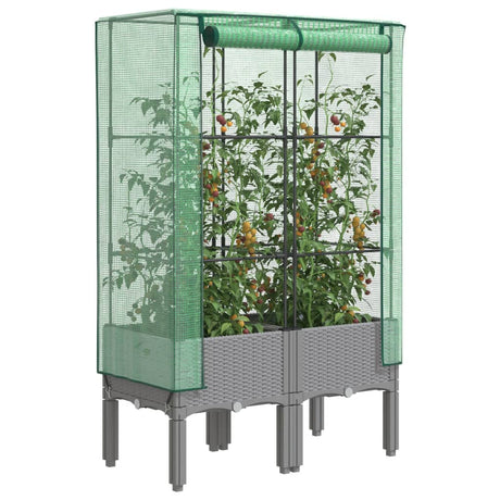 VidaXL Pflanzkübel erhöht mit Gewächshausabdeckung 80x40x140 cm Rattanoptik