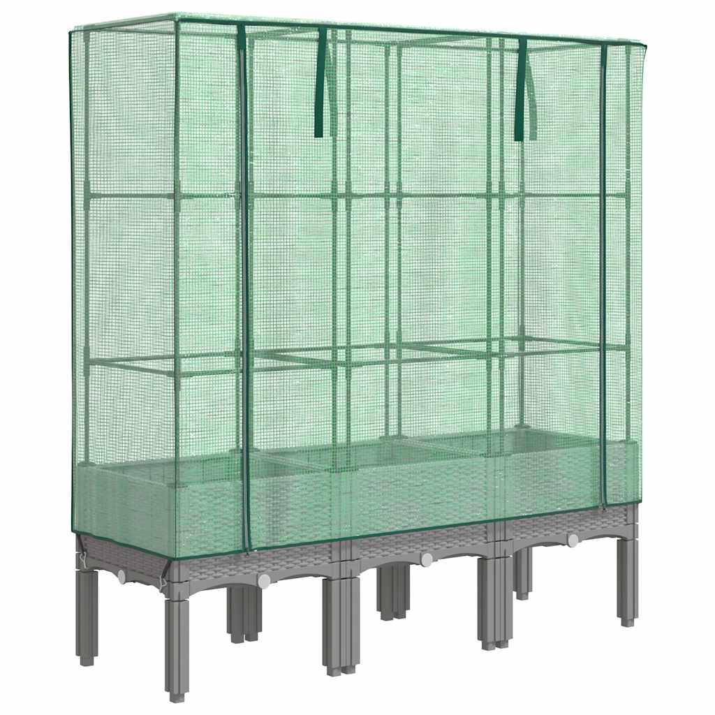 Vidaxx Pflanzkübel erhöht mit Gewächshausabdeckung 120x40x140 cm Rattanoptik