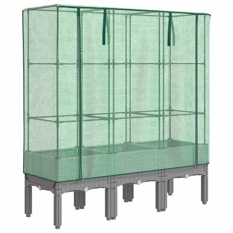 Vidaxx Pflanzkübel erhöht mit Gewächshausabdeckung 120x40x140 cm Rattanoptik