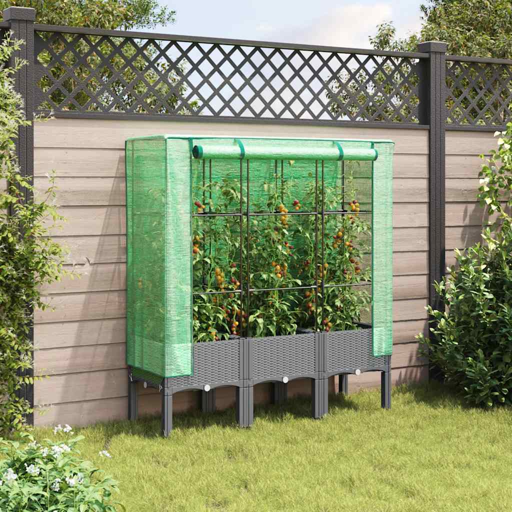 Vidaxx Pflanzkübel erhöht mit Gewächshausabdeckung 120x40x140 cm Rattanoptik