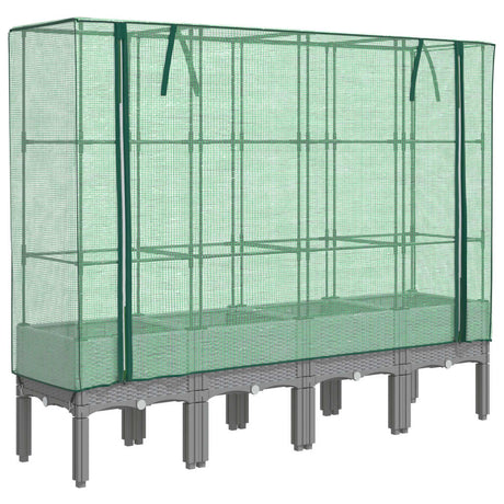 Vidaxx Pflanzkübel erhöht mit Gewächshausabdeckung 160x40x140 cm Rattanoptik