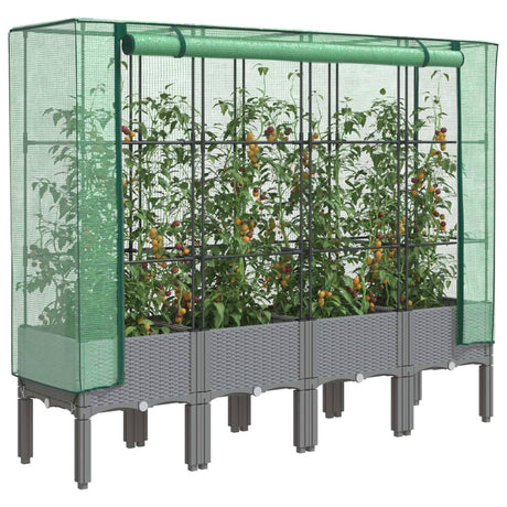 Vidaxx Pflanzkübel erhöht mit Gewächshausabdeckung 160x40x140 cm Rattanoptik