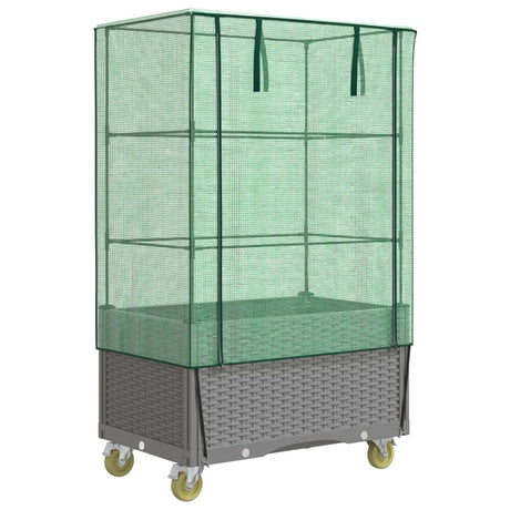 Vidaxx Pflanzkübel erhöht mit Abdeckung und Rädern 80x50x182 cm Rattanoptik