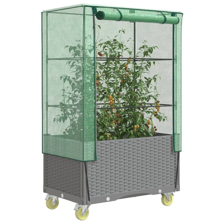 Vidaxx Pflanzkübel erhöht mit Abdeckung und Rädern 80x50x182 cm Rattanoptik