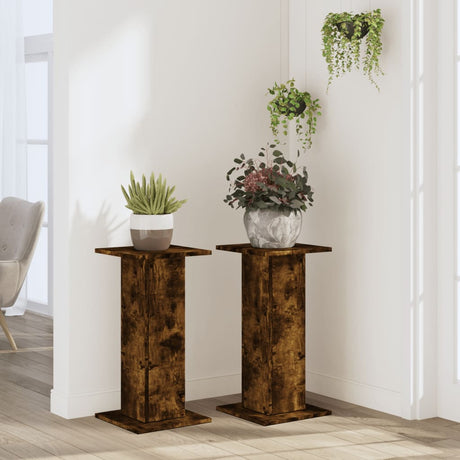 VidaXL Pflanzenständer 2 Stück 30x30x60 cm verarbeitetes Holz geräucherte Eiche