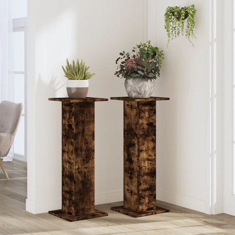 VidaXL Pflanzenständer 2 Stück 30x30x80 cm verarbeitetes Holz geräucherte Eiche