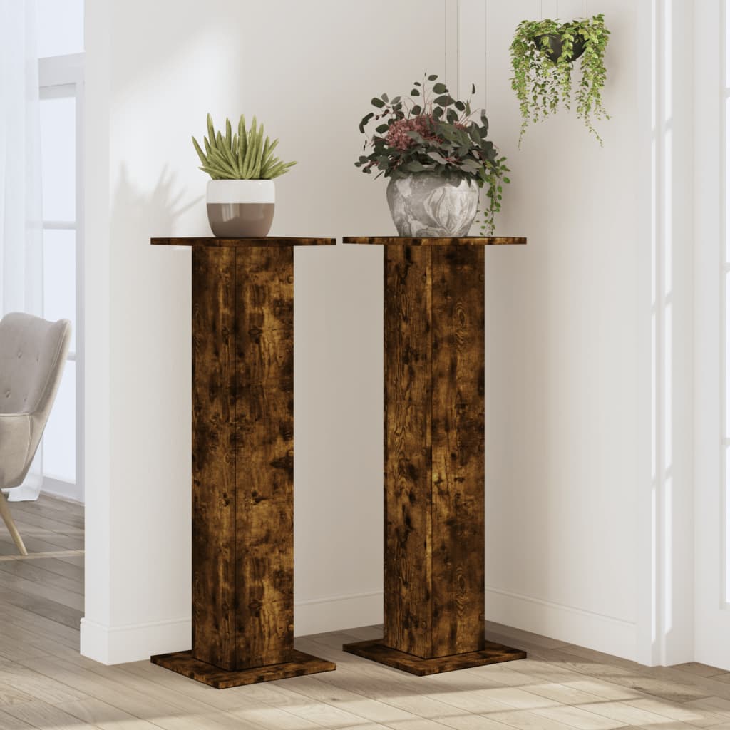 Vidaxx Pflanzenständer 2 Stück 30x30x95 cm verarbeitetes Holz geräucherte Eiche
