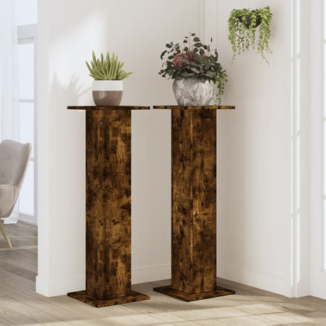 VidaXL Pflanzenständer 2 Stück 30x30x95 cm verarbeitetes Holz geräucherte Eiche