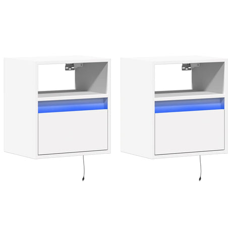 Vidaxl nachtkastjes met led's 2 st wandgemonteerd wit