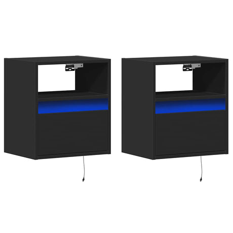 Vidaxl nachtkastjes met led's 2 st wandgemonteerd zwart