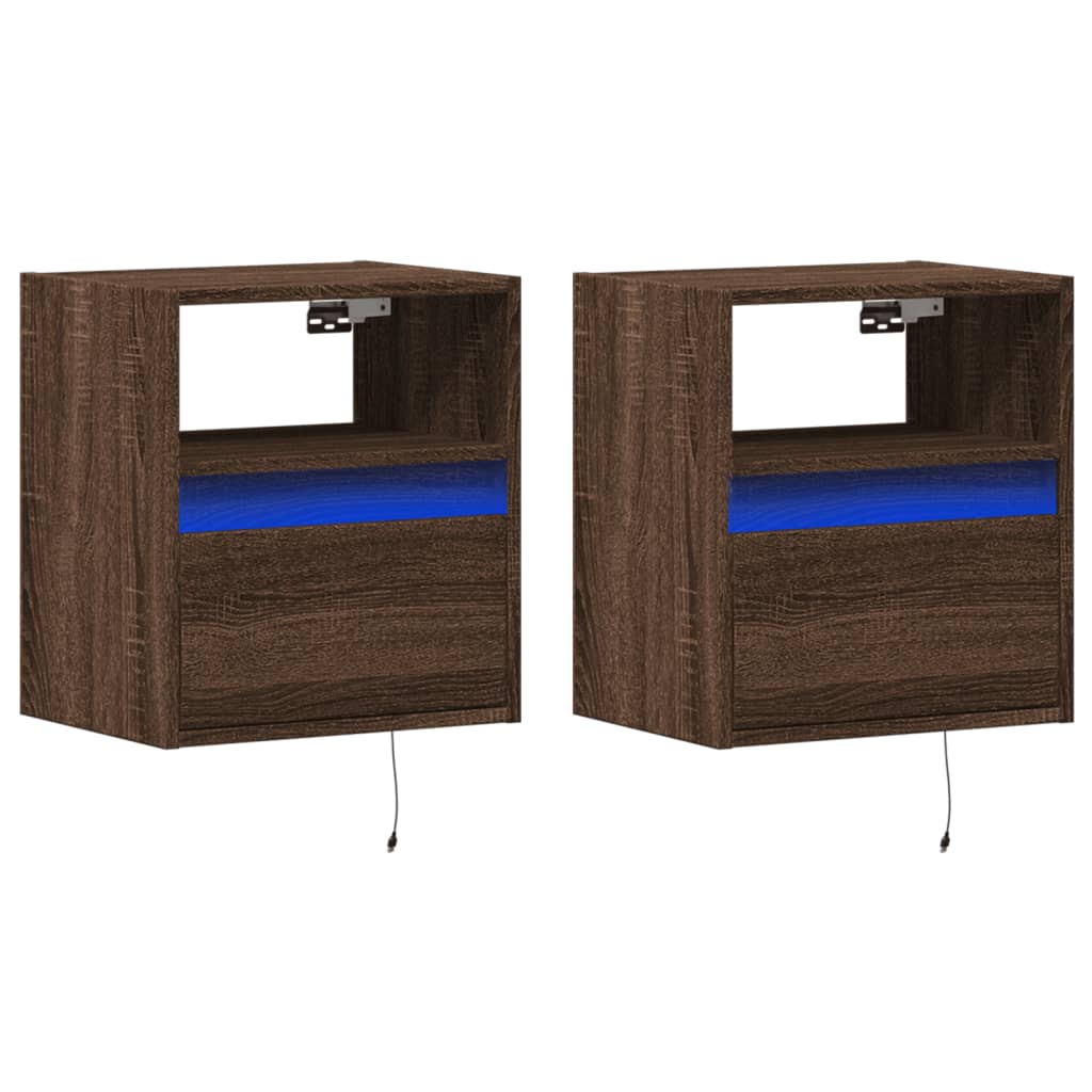 Vidaxl nachtkastjes met led's 2 st wandgemonteerd bruin eikenkleur