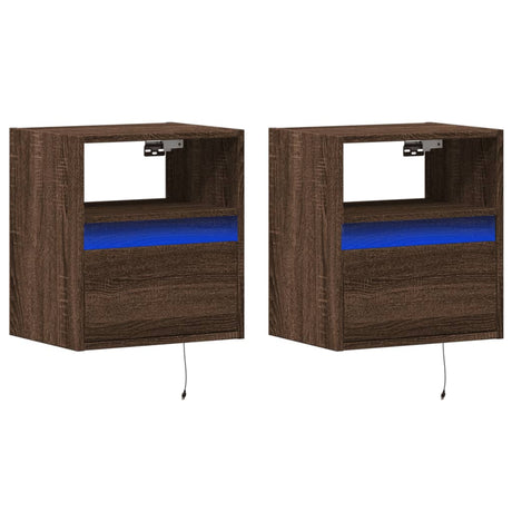 Vidaxl nachtkastjes met led's 2 st wandgemonteerd bruin eikenkleur