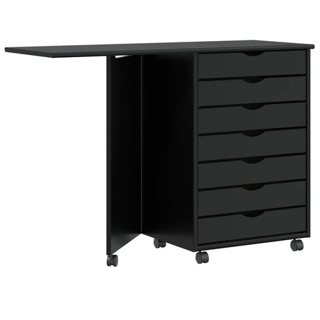 Vidaxl rolkast met bureau moss massief grenenhout zwart