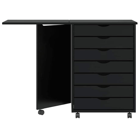 Vidaxl rolkast met bureau moss massief grenenhout zwart