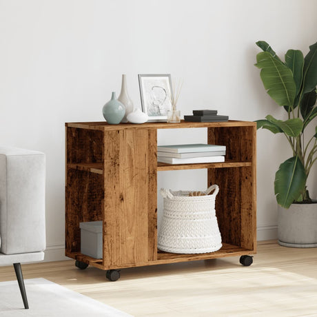 Vidaxl bijzettafel met wieltjes 70x35x60 cm bewerkt hout oud houtkleur