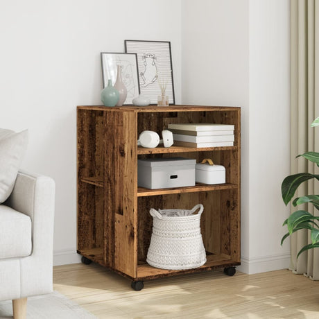 Vidaxl bijzettafel met wieltjes 55x60x78 cm bewerkt hout oud houtkleur