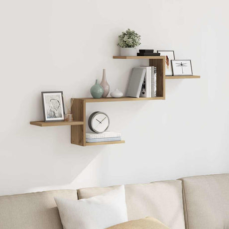 Vidaxl wandschap 104x15x49 cm bewerkt hout artisanaal eikenkleurig