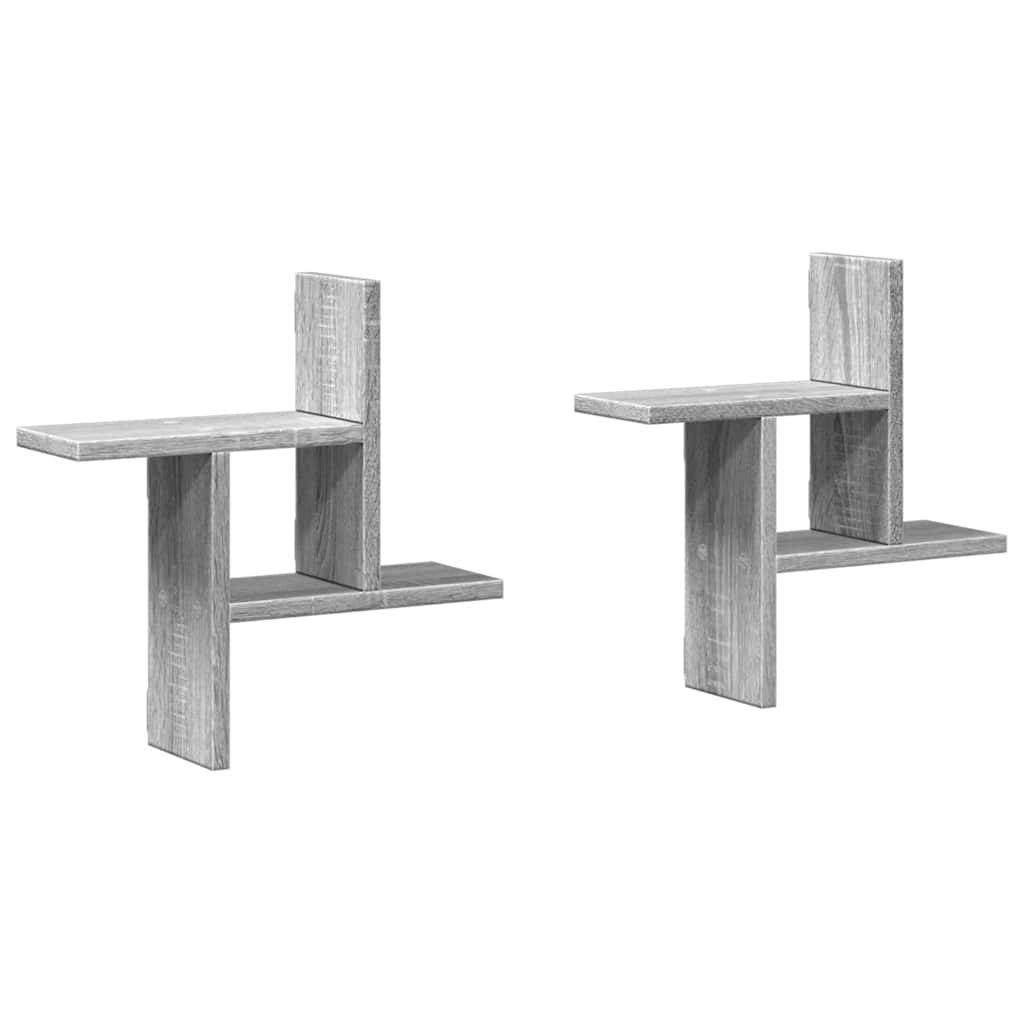 Vidaxl wandschappen 2 st 38x12x38 cm bewerkt hout grijs sonoma eiken