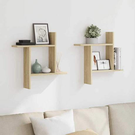 Vidaxl wandschappen 2 st 50x12x50 cm bewerkt hout sonoma eikenkleurig