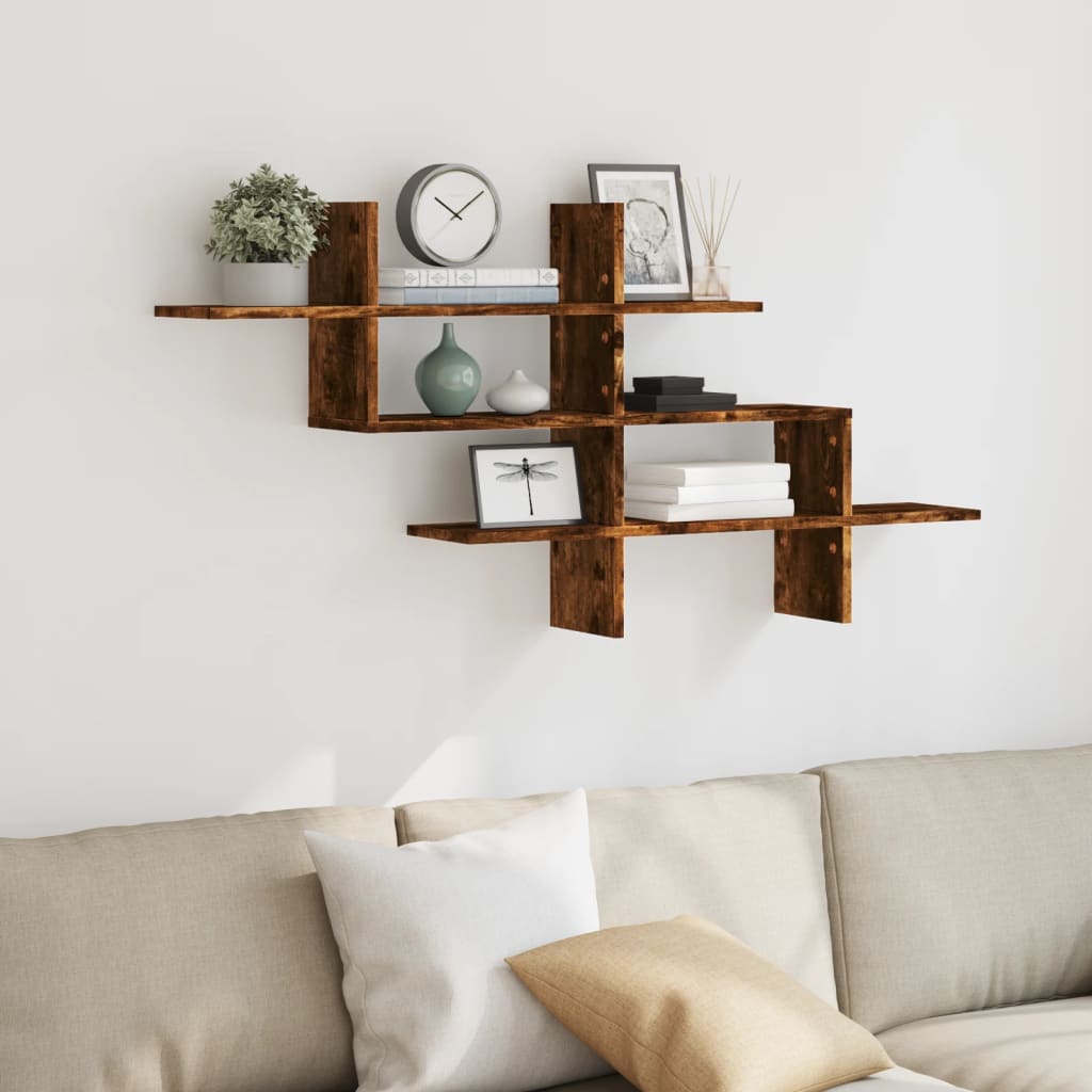Vidaxl wandschap 124,5x18x60,5 cm bewerkt hout gerookt eikenkleurig