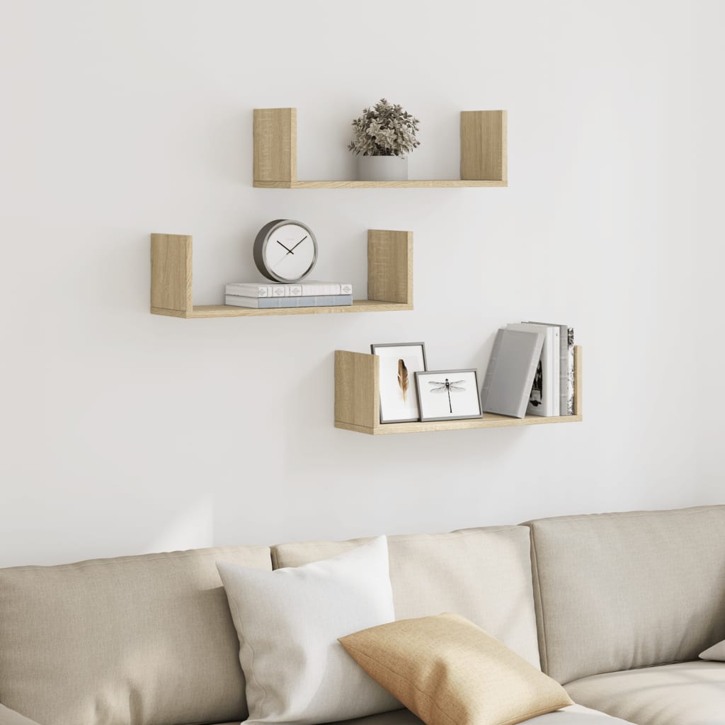 Vidaxl wandschappen 3 st 58x18x18 cm spaanplaat sonoma eikenkleurig