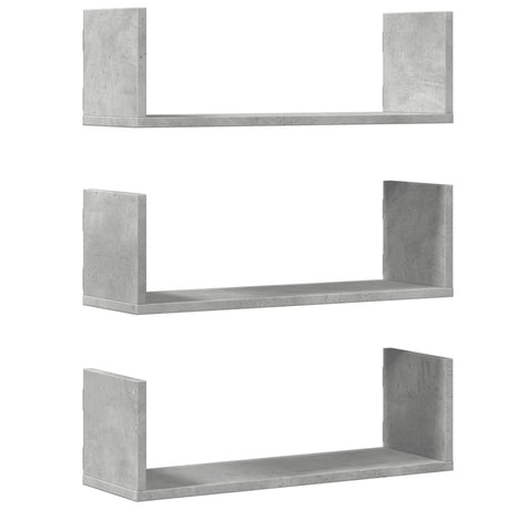 Vidaxl wandschappen 3 st 58x18x18 cm bewerkt hout betongrijs