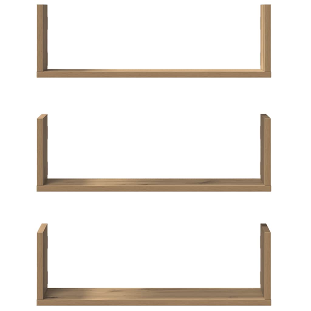 Vidaxl wandschappen 3 st 58x18x18 cm bewerkt hout artisanaal eiken
