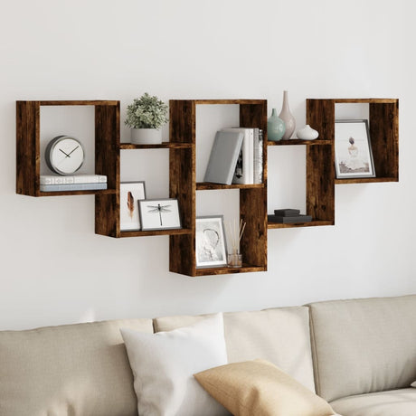 Vidaxl wandschap 159x18x66 cm bewerkt hout gerookt eikenkleurig