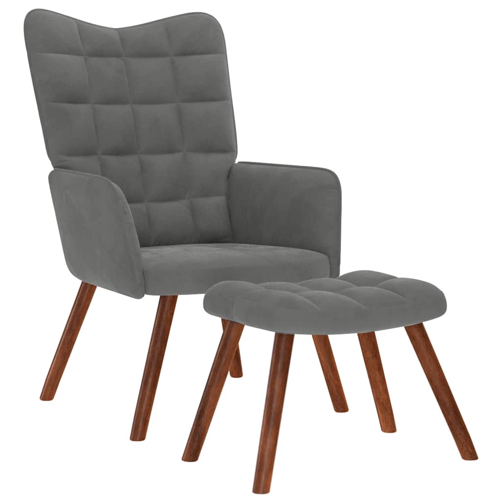 Vidaxl relaxstoel met kruk donkergrijs fluweel