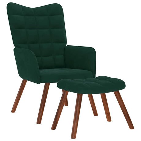Vidaxl relaxstoel met kruk donkergroen fluweel