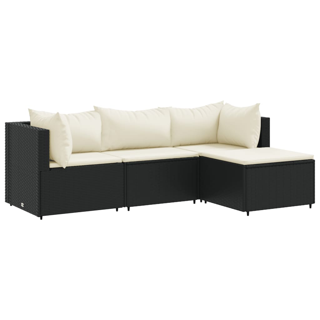 Vidaxl 4-delige loungeset met kussens poly rattan zwart