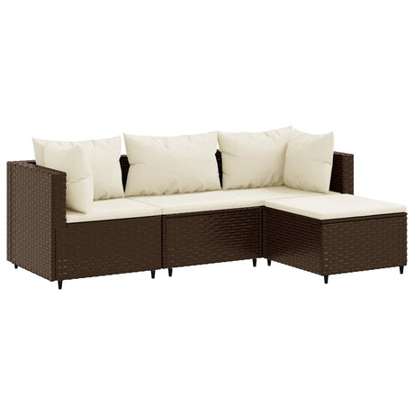 Vidaxl 4-delige loungeset met kussens poly rattan bruin