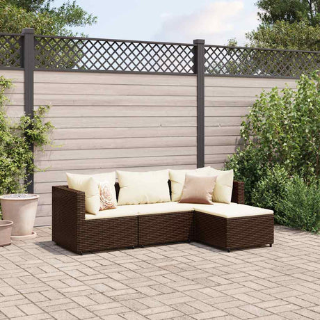 Vidaxl 4-delige loungeset met kussens poly rattan bruin