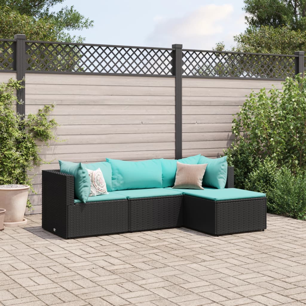 Vidaxl 4-delige loungeset met kussens poly rattan zwart