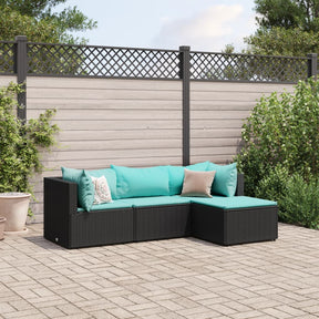 Vidaxl 4-delige loungeset met kussens poly rattan zwart