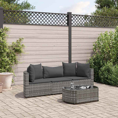 Vidaxl 4-delige loungeset met kussens poly rattan grijs
